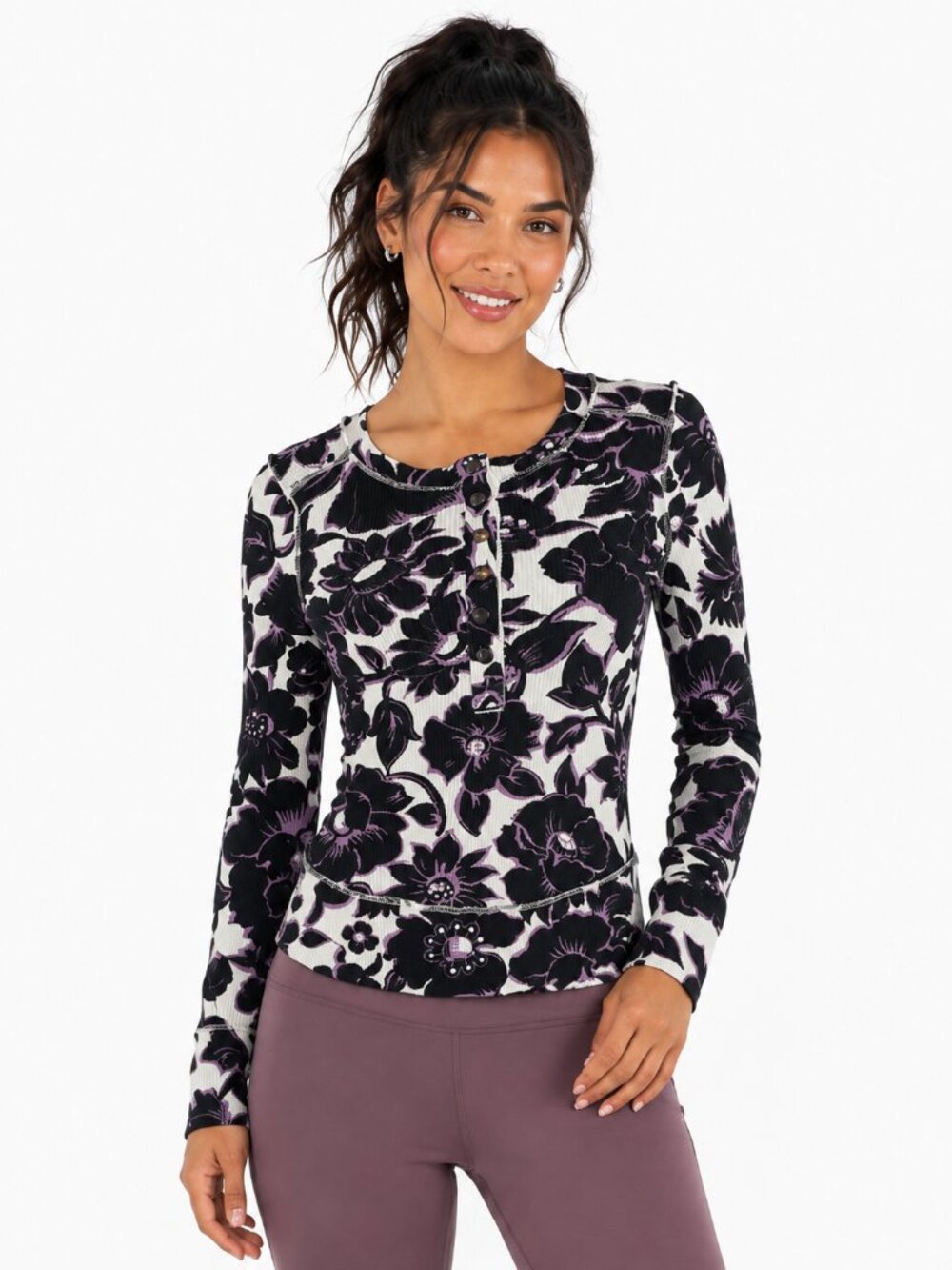 FP Movement Rally Printed Layer Garden Floral Lilac Black Top Size S